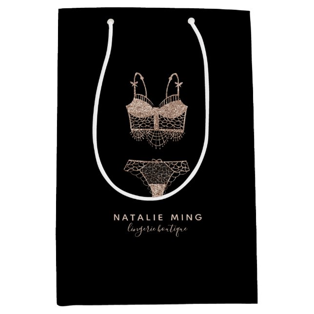 Rose Gold Lingerie Boutique Logo Business Mittlere Geschenktüte (Vorderseite)