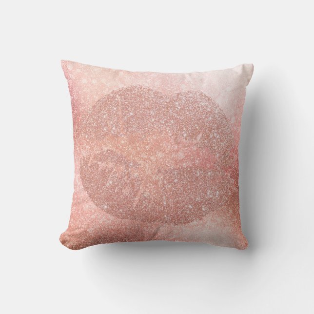 Rose Gold Lips Glitzer Rosa Funkelnd Kiss Glam Kissen (Vorderseite)