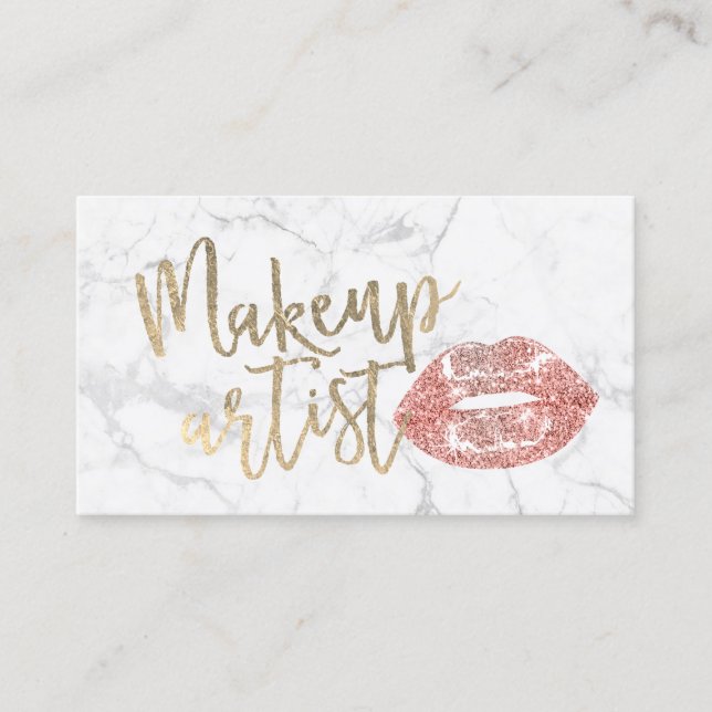 Rose Gold Lips Gold Script Makeup Artist Marble Visitenkarte (Vorderseite)