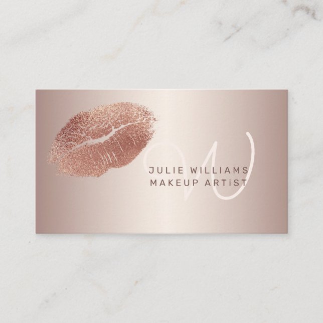 Rose Gold Lips mit Monogram Makeup Artist Visitenkarte (Vorderseite)