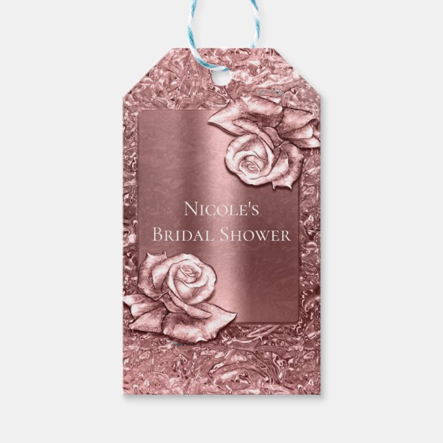 Rose Gold Liquid Chrome Metallic Floral Chic Party Geschenkanhänger (Vorderseite)