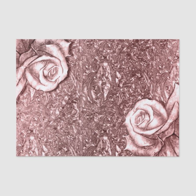 Rose Gold Liquid Chrome Metallic Floral Glam Party Seidenpapier (Vorderseite)