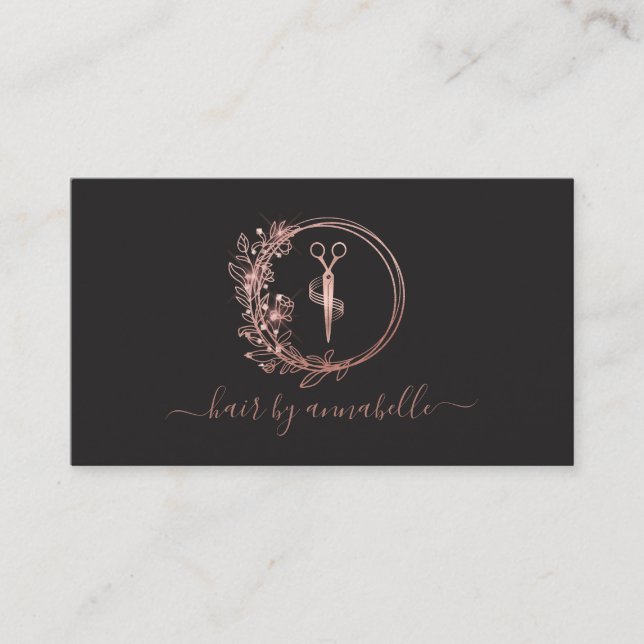 Rose-Gold-Logo-Friseurliste Visitenkarte (Vorderseite)