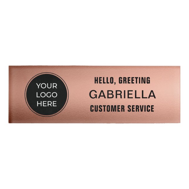 Rose Gold Logo Mitarbeiter Namenschild (Vorderseite)