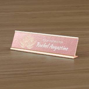 Rose Gold Lotus Yoga Studio Meditation Instructor Schreibtischnamensplakette
