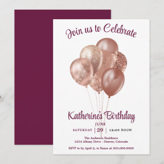 Rose Gold Luftballons Geburtstag Einladung