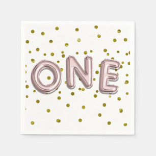Rose Gold Luftballons Konfetti EINS 1. Geburtstags Serviette