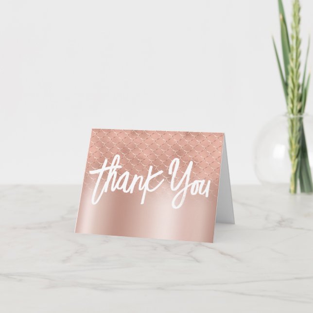 Rose Gold Luxury Mermaid Foil Ombre Dankeskarte (Vorderseite)