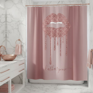 Rose Gold Luxus Glitter tropfende Lippen Duschvorhang