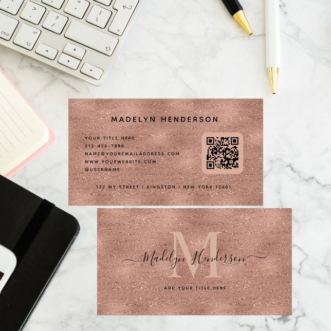 Rose Gold Luxus QR Code Beruflich Monogramm Visitenkarte (Von Creator hochgeladen)