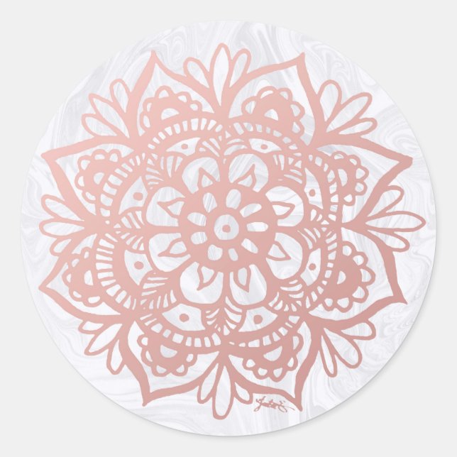 Rose Gold Mandala auf der Aufkleber aus weißem Mar (Vorderseite)