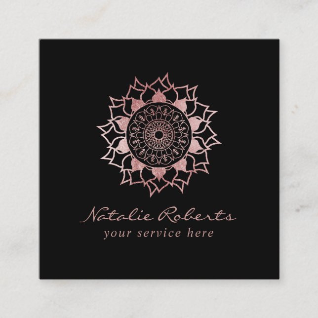 Rose Gold Mandala Blume Logo Beauty Salon Wellness Quadratische Visitenkarte (Vorderseite)