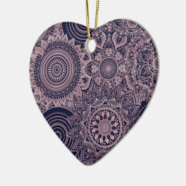 Rose Gold Mandala Collection Blaues Design Keramik Ornament (Links)