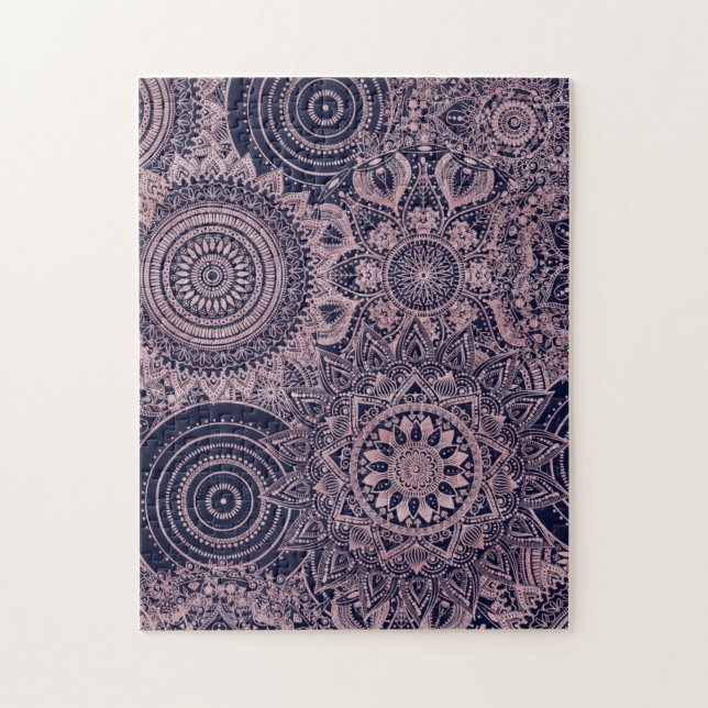 Rose Gold Mandala Collection Blaues Design Puzzle (Vertikal)