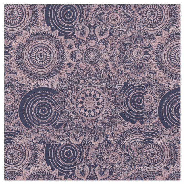 Rose Gold Mandala Collection Blaues Design Stoff (Nahaufnahme)