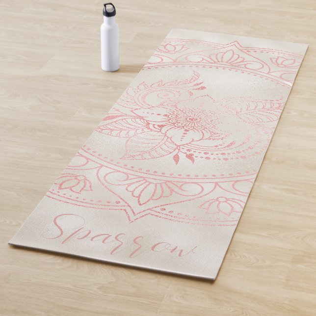 Rose Gold Mandala Creme Foil Individuelle Name Yogamatte (Beispiel)