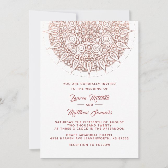 Rose Gold Mandala Hochzeit Einladung (Vorderseite)