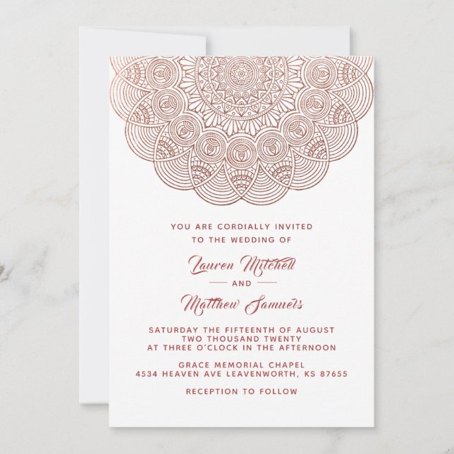 Rose Gold Mandala Hochzeit Einladung (Vorderseite)