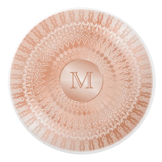Rose Gold Mandala Monogram Keramikknauf (Vorderseite)
