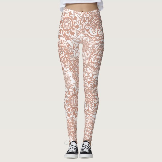 Rose Gold Mandala Muster Leggings (Vorderseite)