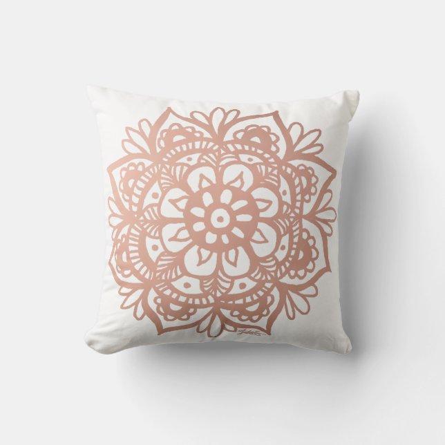Rose Gold Mandala Rosa Blume Kissen (Vorderseite)