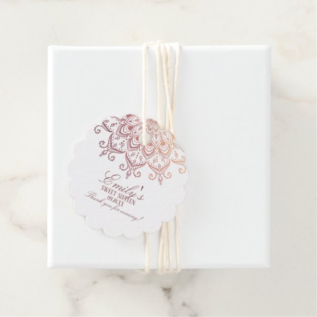Rose Gold Mandala Sweet 16 Danke Geschenkanhänger (Beispiel)