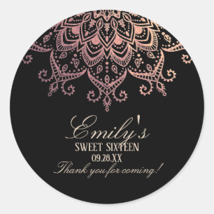 Rose Gold Mandala Sweet 16 Danke Runder Aufkleber