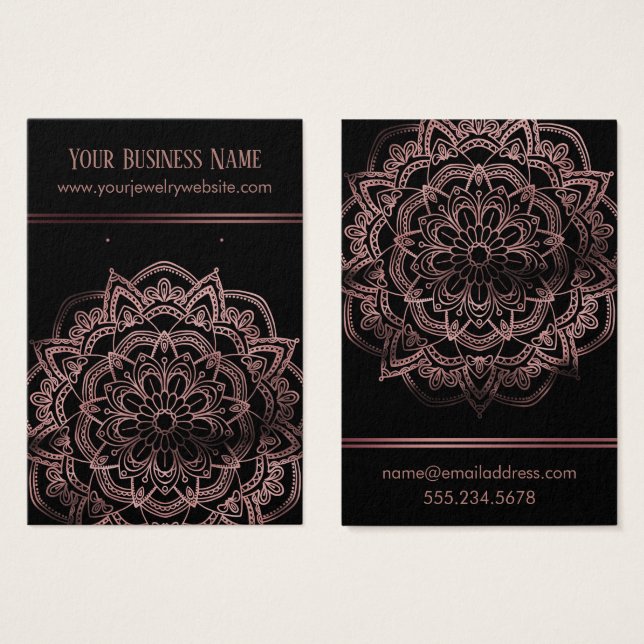 Rose Gold Mandala über schwarze Ohrring-Display-Ka (Vorne & Hinten)