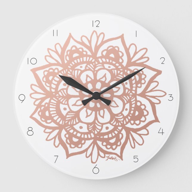 Rose Gold Mandala Wall Clock Große Wanduhr (Vorderseite)