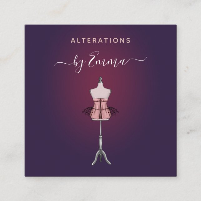 Rose Gold Mannequin Burgund Seamstress Quadratische Visitenkarte (Vorderseite)