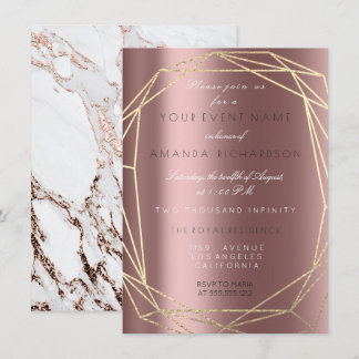 Rose Gold Marble Bridal Geburtstag Poligonal Frame Einladung