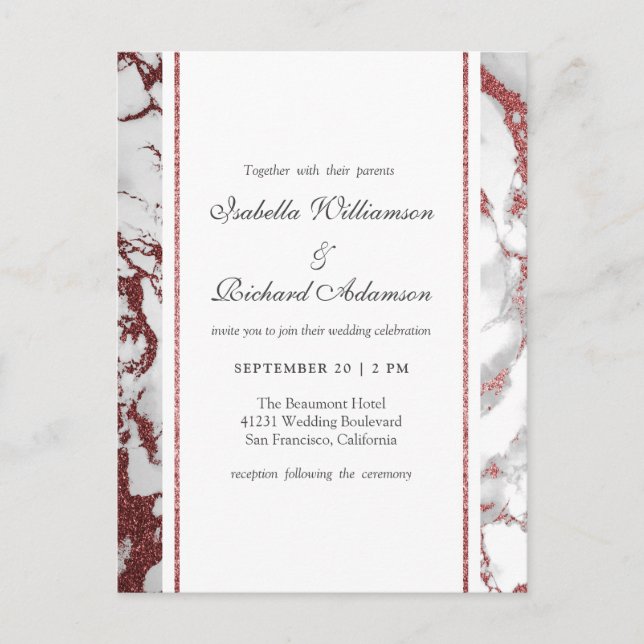 Rose Gold Marble Classic Typografy Wedding Einladungspostkarte (Vorderseite)