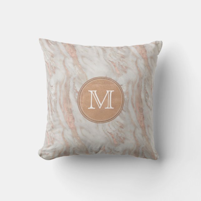 Rose Gold Marble Custom Monogram Kissen (Vorderseite)
