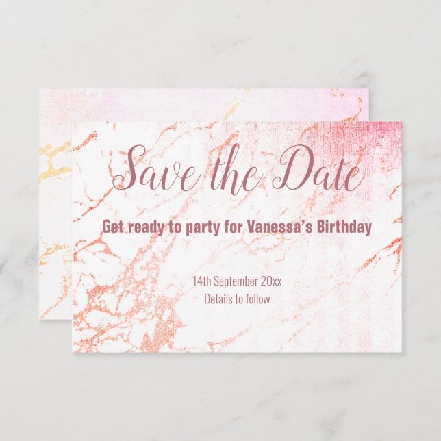 ROSE GOLD MARBLE DESIGN SAVE THE DATE RSVP KARTE (Vorne/Hinten)