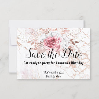 ROSE GOLD MARBLE FLORAL BLUSPINK SAVE THE DATE RSVP KARTE