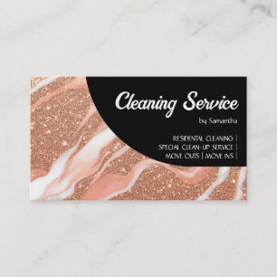 Rose Gold Marble Glitz Black Visitenkarte
