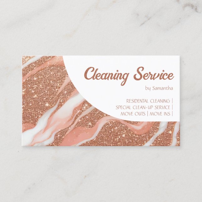 Rose Gold Marble Glitz Glam Visitenkarte (Vorderseite)