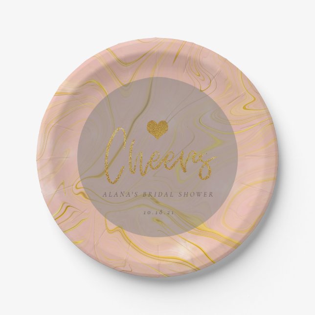 Rose Gold Marble Glitzer Brautparty Papierplatte Pappteller (Vorderseite)