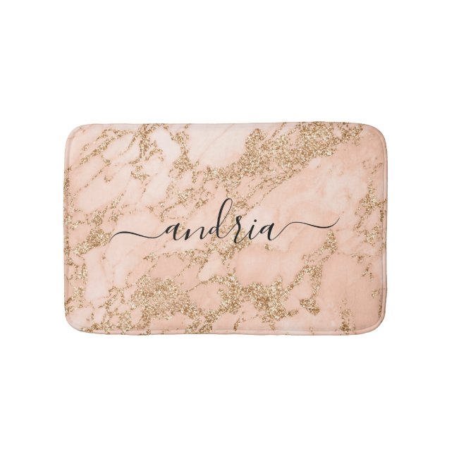 Rose Gold Marble Glitzer, Name des schwarzen Skrip Badematte (Vorderseite)