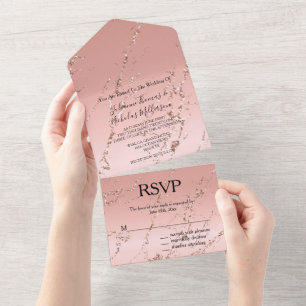 Rose Gold Marble Glitzy Glitzer Wedding All In One Einladung