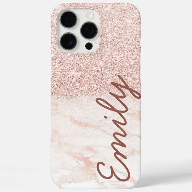 Rose Gold Marble Ombre Glitzer Individuelle Name Case-Mate iPhone Hülle (Rückseite)