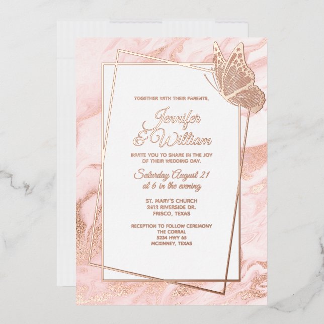 Rose Gold Marbled Wedding Folieneinladung (Briefumschlag)