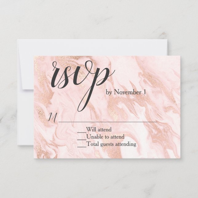 Rose Gold Marbled Wedding RSVP Card (Vorderseite)