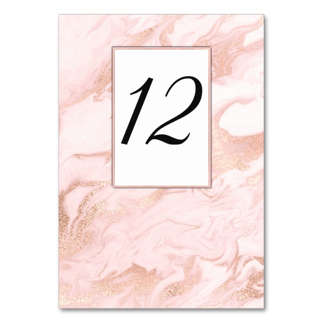 Rose Gold Marbled Wedding Tischnummer Card (Vorderseite)