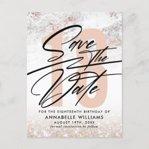 Rose Gold Marmor 18. Geburtstagsfeier Save The Dat Postkarte