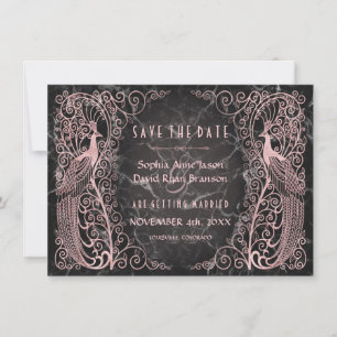 Rose Gold Marmor Art Deco Pfauen Save The Date