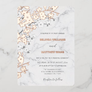 Rose-Gold-Marmor   Cherry Blossom Wedding Folieneinladung