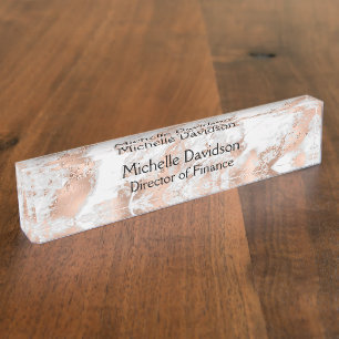 Rose Gold Marmor Führungskraft Namensplakette