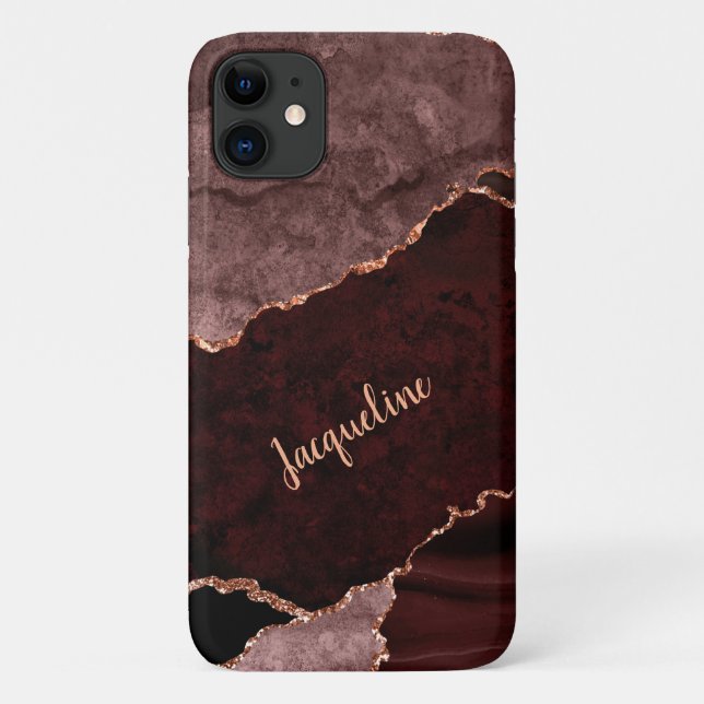 Rose Gold Marmor Geode Burgund Rosa Modern Name Case-Mate iPhone Hülle (Rückseite)