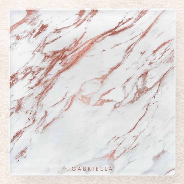 Rose Gold Marmor Glasuntersetzer (Vorderseite)